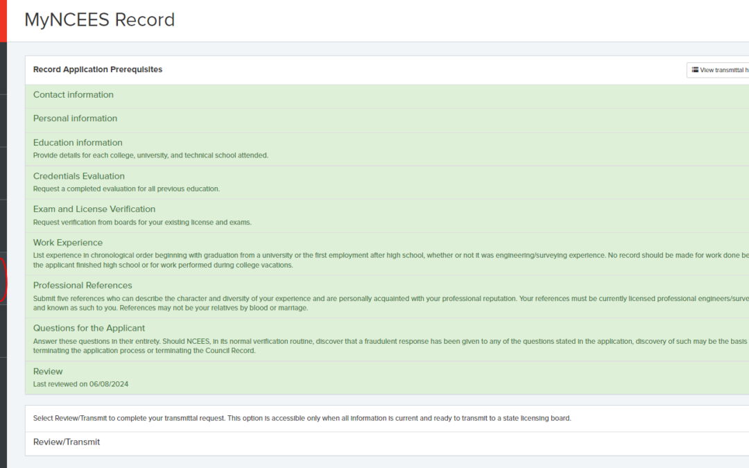 Becoming a PE – MyNCEES Record